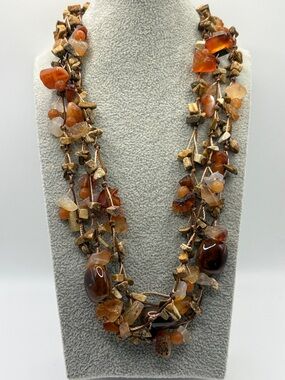 Multi-Strand Quartz Necklace in Warm Brown and Orange 20-22”